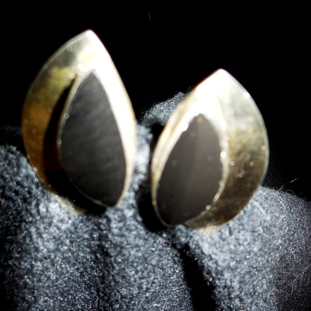 Silver and Black Onyx Clip on Statement Earrings